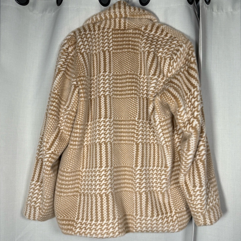 Elie. Elie Tahari Tan and White Houndstooth Faux Fur Double Breasted Jacket L - Picture 5 of 14